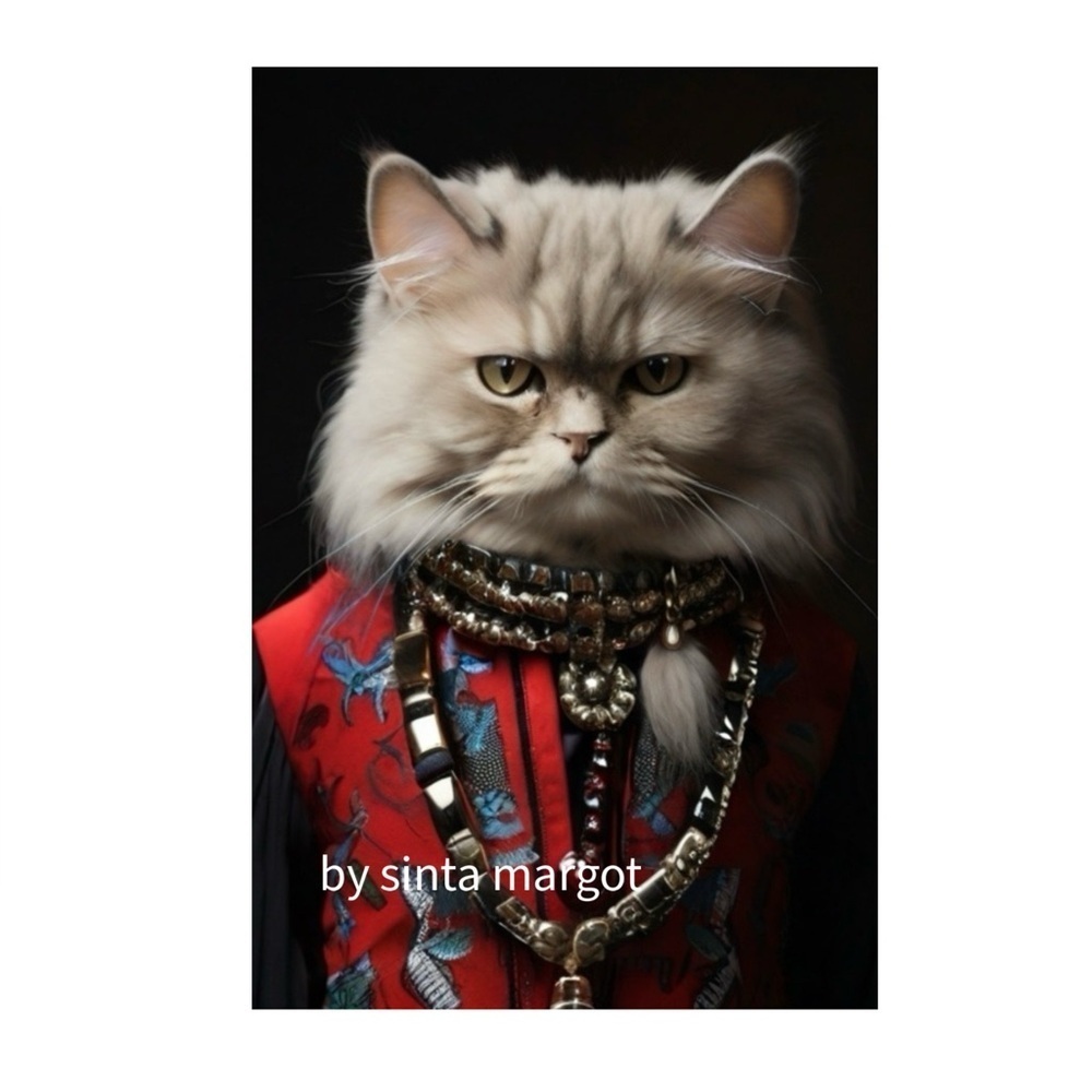 HANDCRAFTED digital art print Elegant Red and Black Cat wearing an outfit NWT